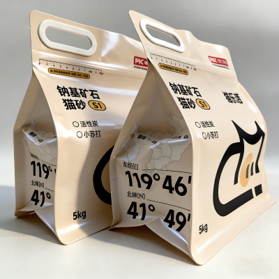 Kahdeksanpuolinen sinetöity kissanhiekkapussi vetoketjulla